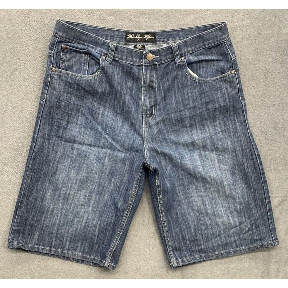 Brooklyn Xpress Bermuda Shorts Mens Size 38 X 12 Blue 5 Pocket Design Zipper Fly